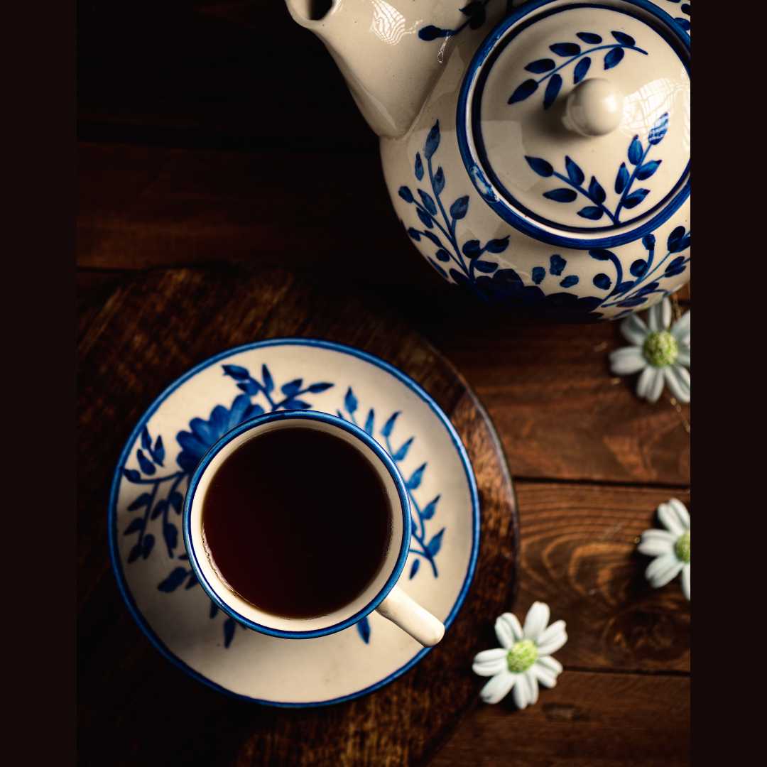 Blue Floral Ceramic Tea Set | Premium 15pc Ceramic Tea Set - Himalayan Blue