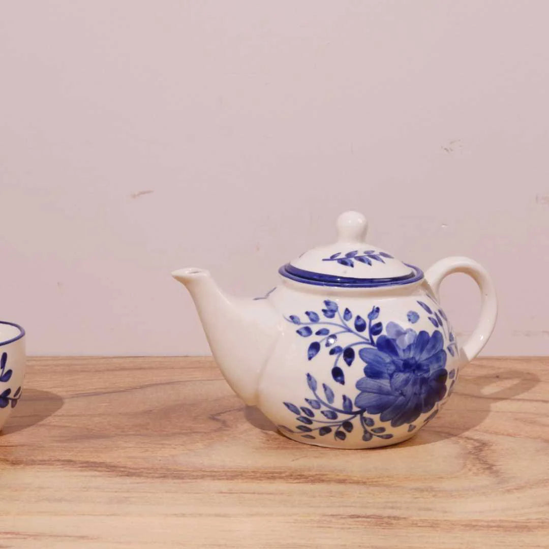 Blue Floral Ceramic Tea Set | Premium 7pc Ceramic Tea Set - Himalayan Blue