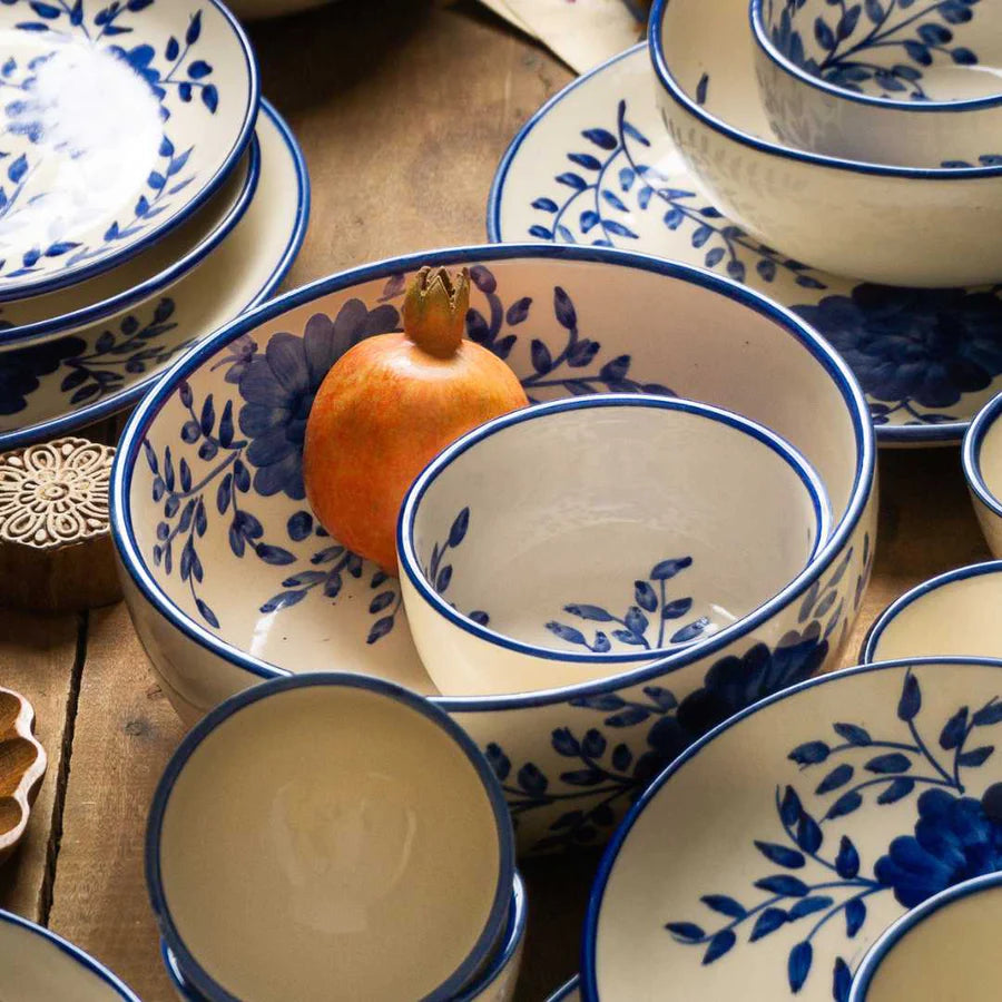 Large Blue & White Ceramic Serving Bowl Set | Handmade Ceramic Large Serving Bowl Set - Blue & White