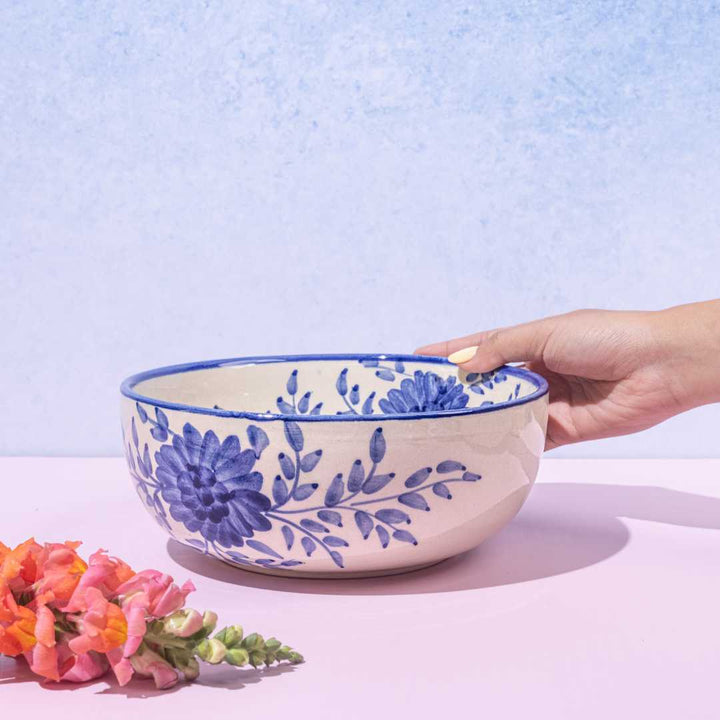 Large Blue & White Ceramic Serving Bowl Set | Handmade Ceramic Large Serving Bowl Set - Blue & White