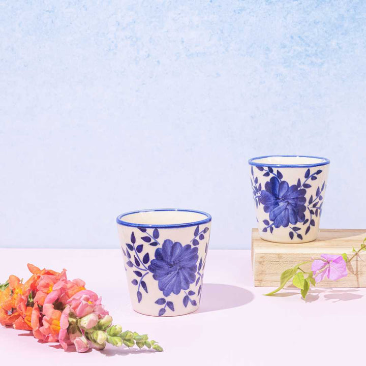 Ceramic Glasses Set - Set of 2, Blue | Exquisite Ceramic Glasses Set of 2 - Himalayan Blue