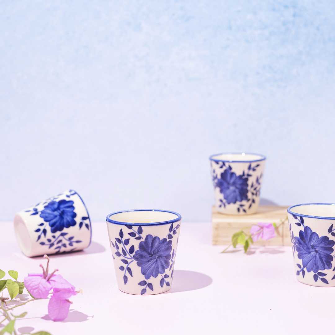Set of 4 Ceramic Glasses - Blue Color | Exquisite Ceramic Glasses Set of 4 - Himalayan Blue