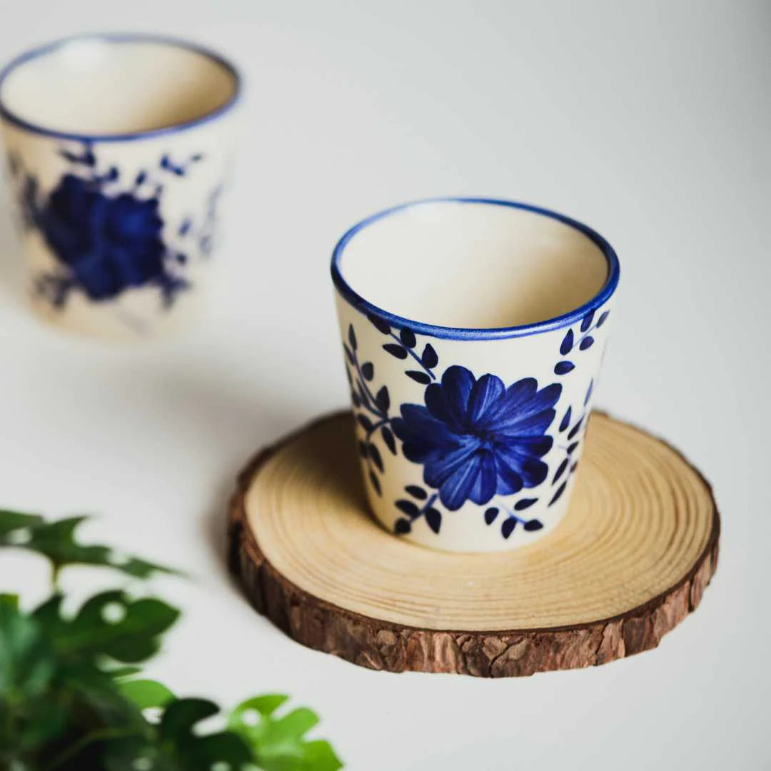 Ceramic Glasses Set - Blue (6 pieces) | Exquisite Ceramic Glasses Set of 6 - Himalayan Blue