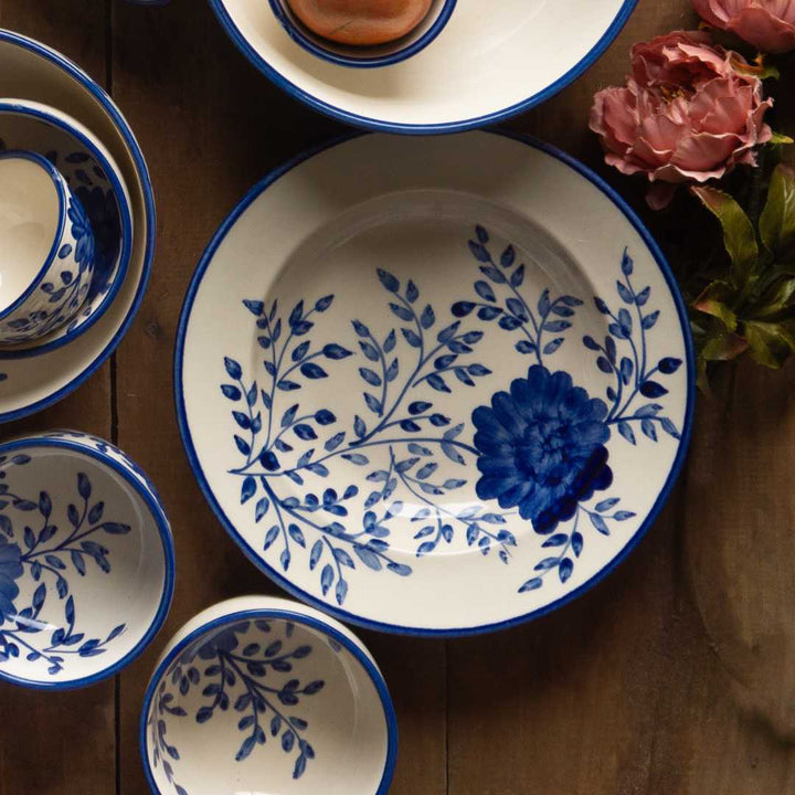 Blue and White Ceramic Pasta Platter Set, 10 x 10 | Handmade Ceramic Pasta Platter Set - Blue & White