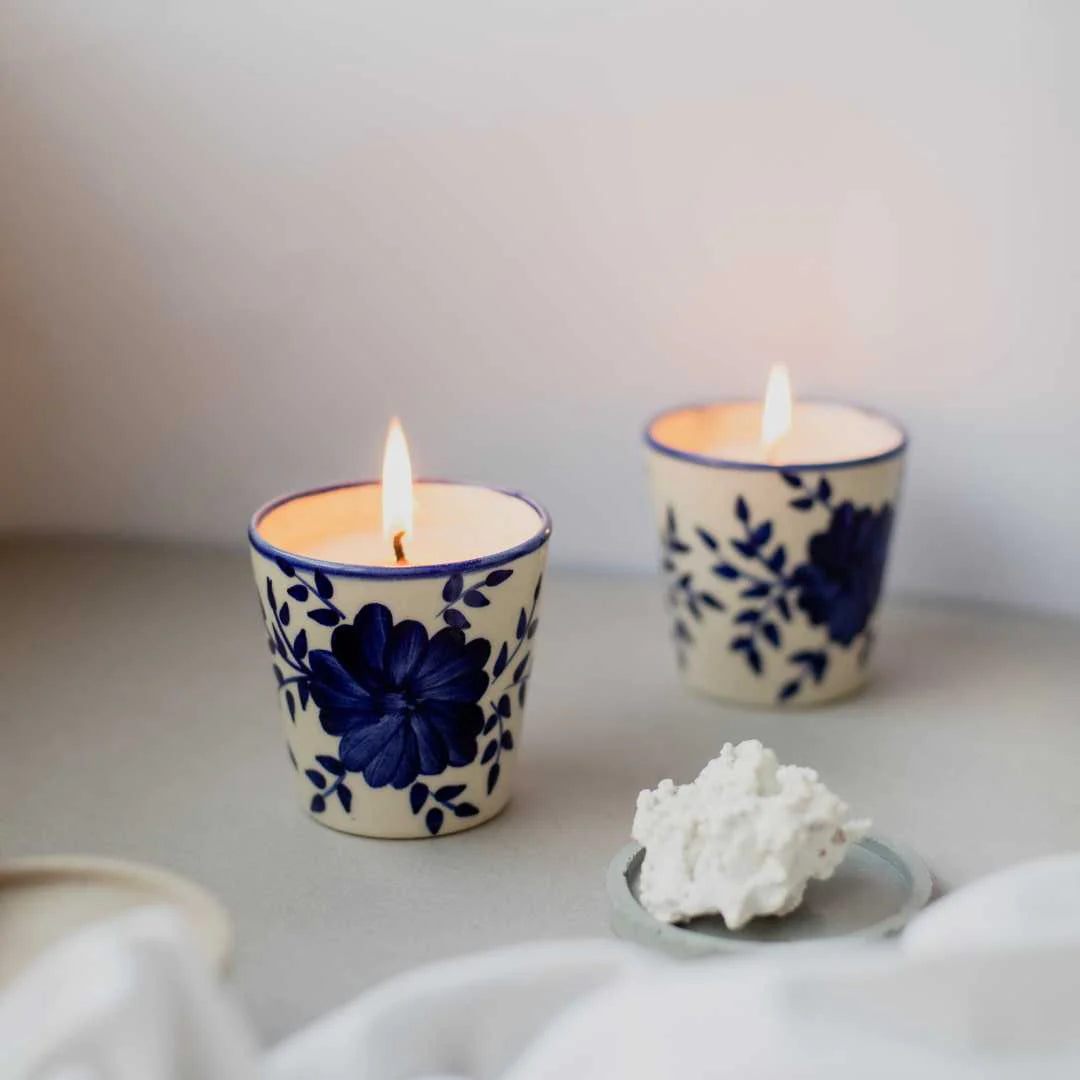 Handpainted Ceramic Glass Scented Candle Set | Exclusive Handpainted Ceramic Glass Scented Candles Set of 2