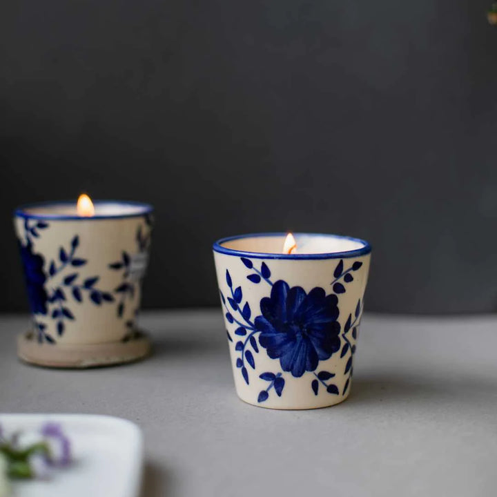 Handpainted Ceramic Glass Scented Candle Set | Exclusive Handpainted Ceramic Glass Scented Candles Set of 2