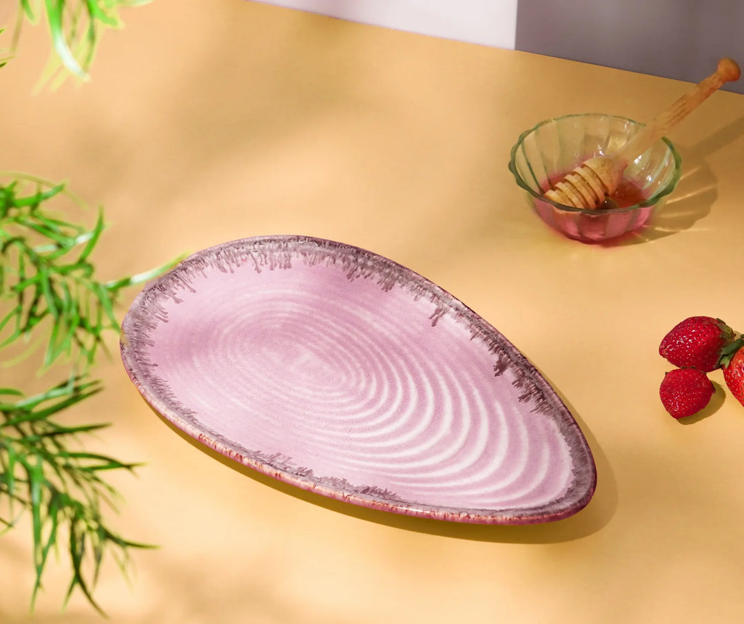 Oval Ceramic Platter - Lead-Free, Safe for Dishwasher & Microwave | Handmade Ceramic Large Oval Platter - Light Pink
