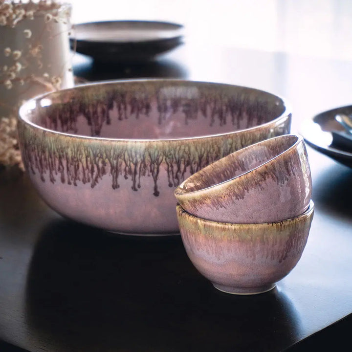 Beige Pink Ceramic Serving Bowl Set | Handmade Ceramic Serving Bowl Set of 3 - Beige Pink