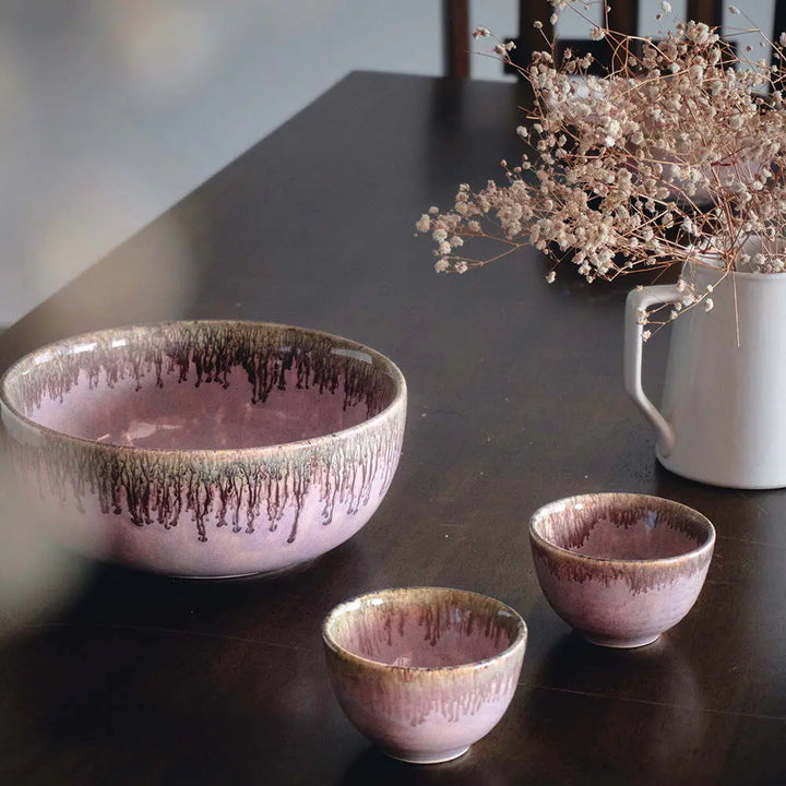 Beige Pink Ceramic Serving Bowl Set | Handmade Ceramic Serving Bowl Set of 3 - Beige Pink