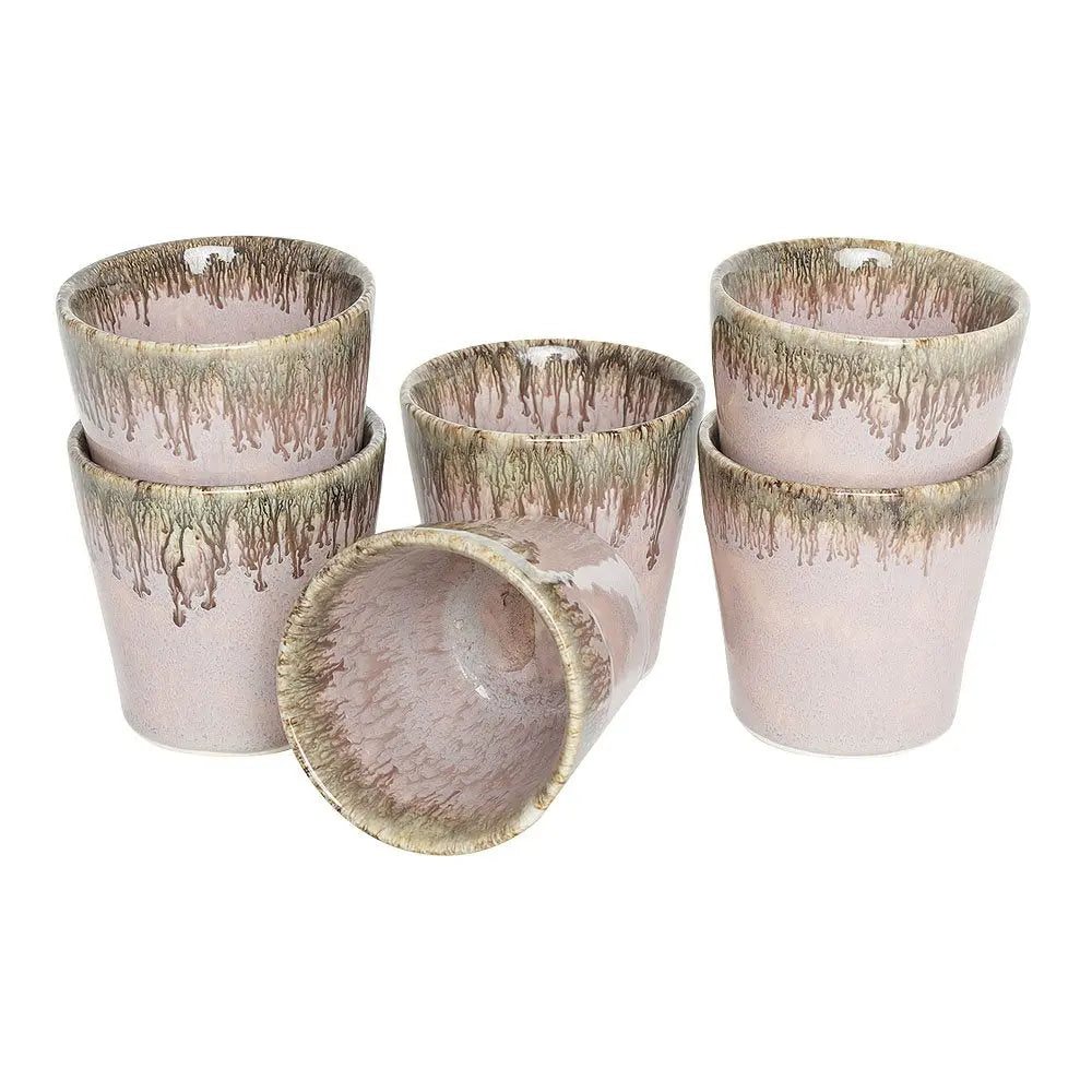 6-Piece Ceramic Drinking Glass Set - Pastel Pink and Beige | Premium Ceramic Drinking Glass Set of 6 - Pink Beige