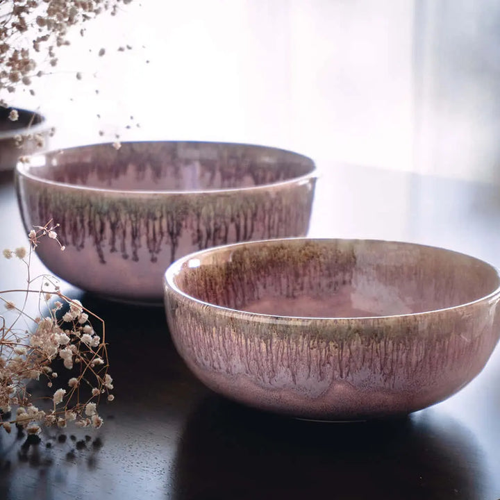 Ceramic Serving Bowl Set - Elegant Beige Pink | Handmade Ceramic Serving Bowl Set - Beige Pink