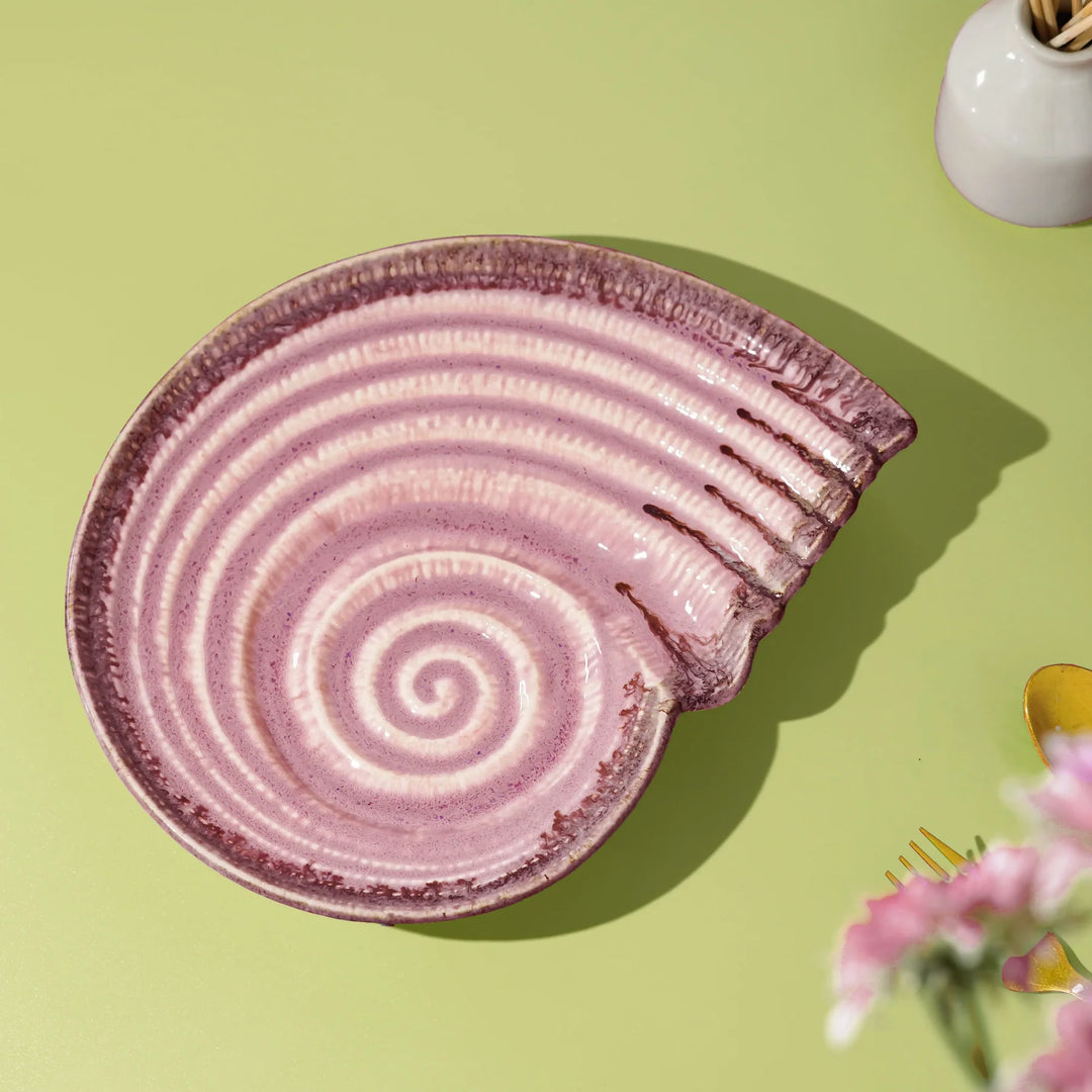 Light Pink Ceramic Seashell Platter Set | Artistic Ceramic Serving Shell Platter Set - Light Pink