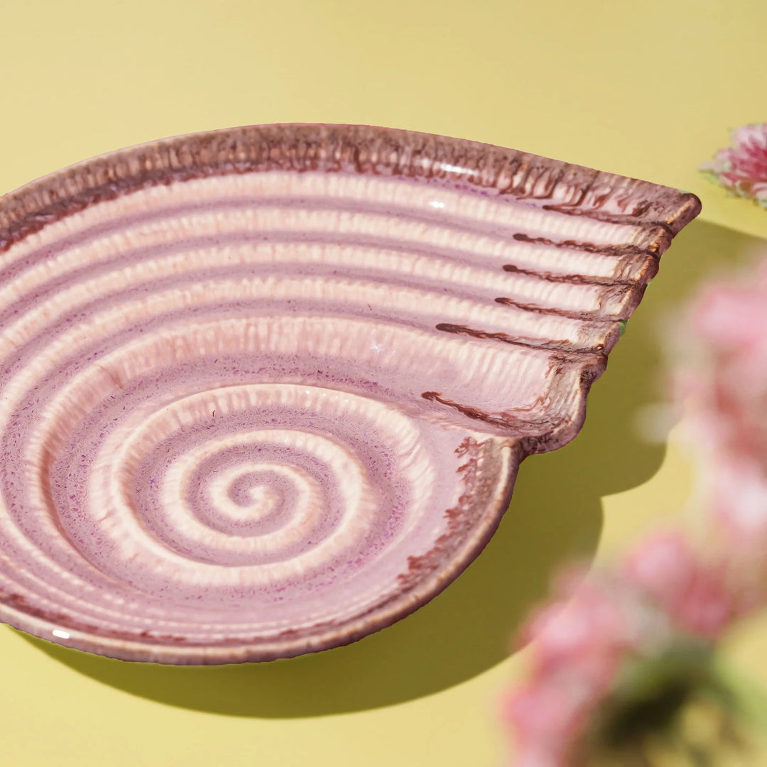 Light Pink Ceramic Seashell Platter Set | Artistic Ceramic Serving Shell Platter Set - Light Pink