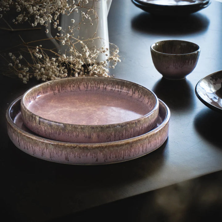 Handmade Pink Ceramic Plate Set | Handmade Ceramic Flat Plate Set of 2 - Pink