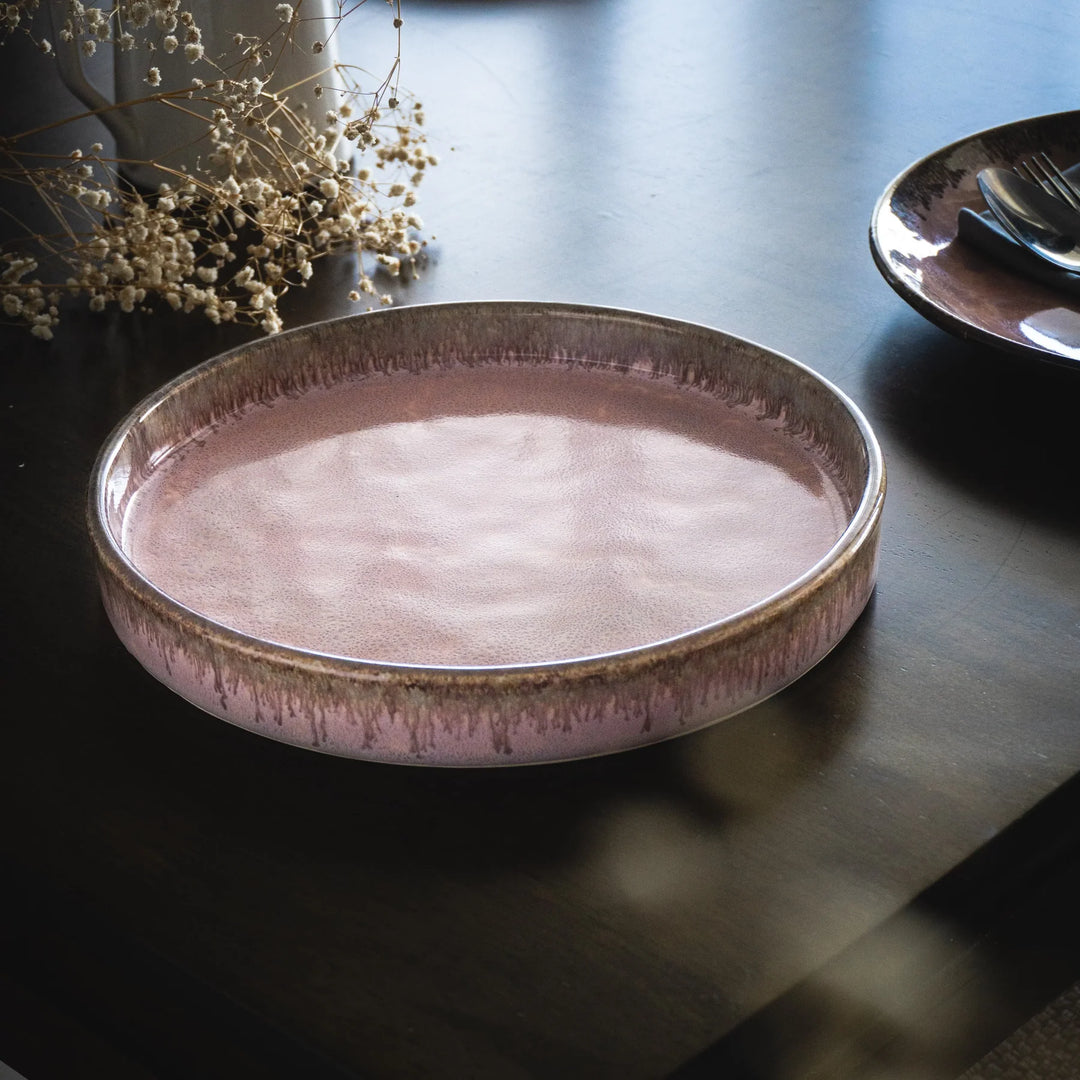 Handmade Pink Ceramic Plate Set | Handmade Ceramic Flat Plate Set of 2 - Pink