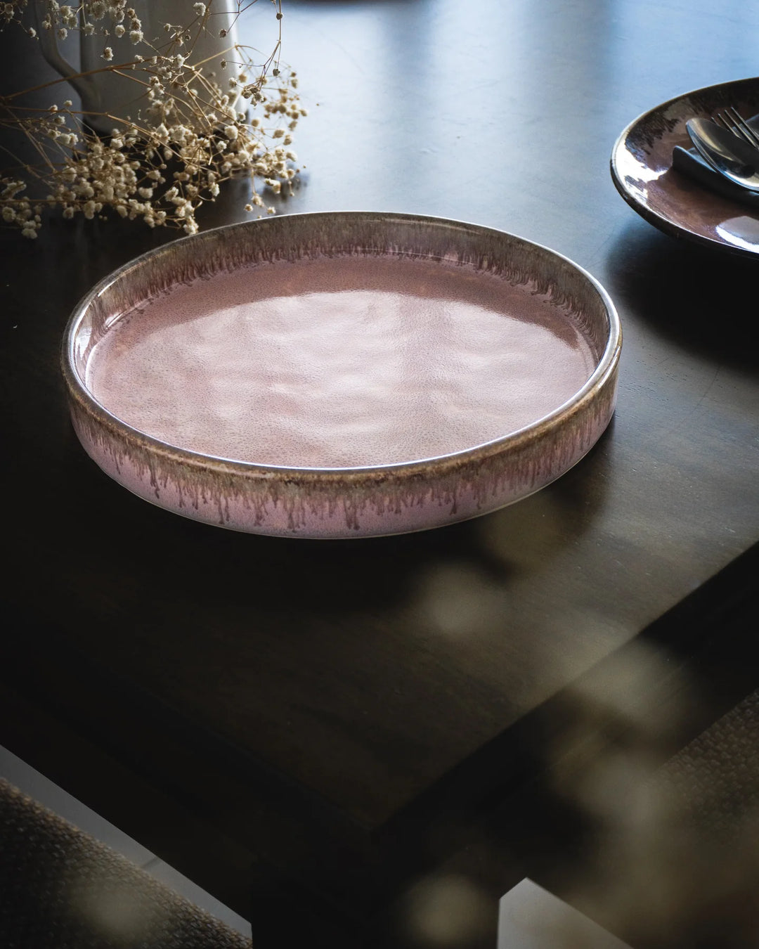 Handmade Pink Ceramic Plate | Handmade Ceramic Flat Plate - Pink