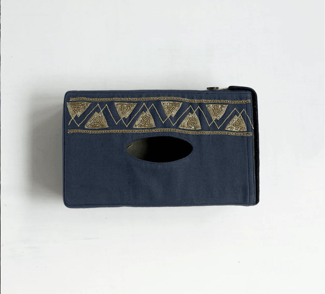 Ocean Blue Tissue Box with Zardozi Embroidery | Ozean Tissue Box - Blue