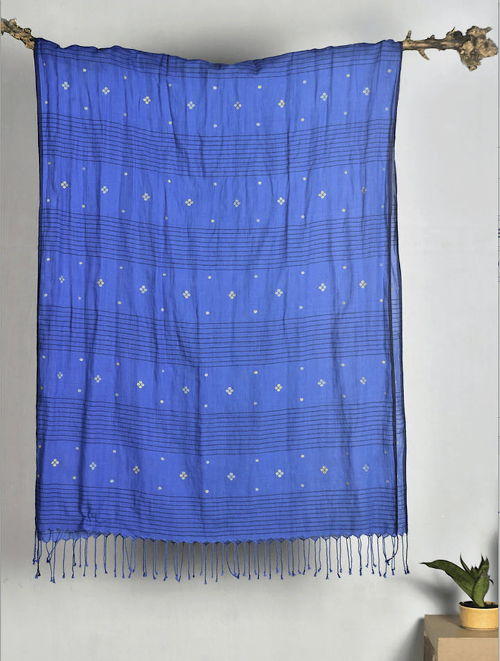 Blue Cotton Stole: Elegant and Easy to Care for | Fis Handwoven Cotton Stole - Blue