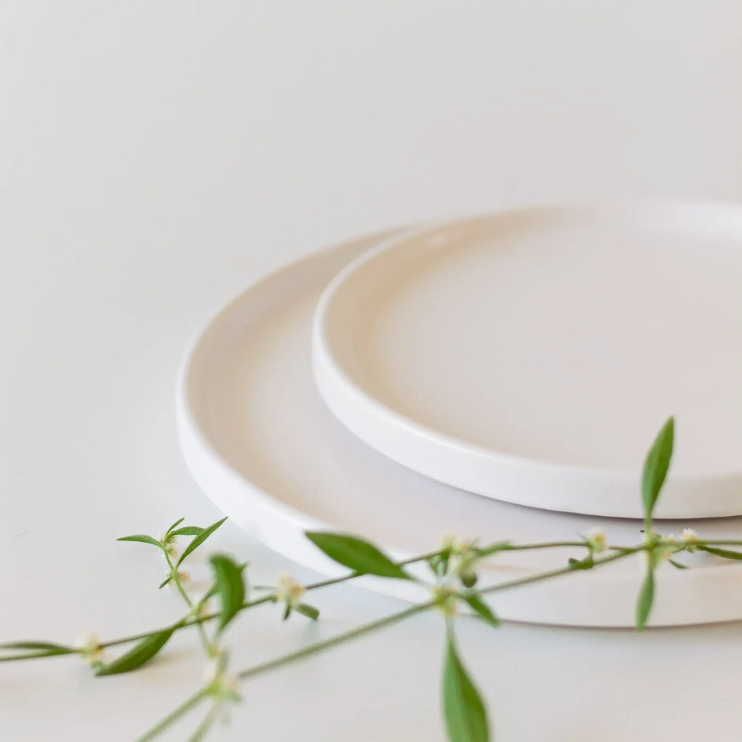 Large Handmade Ceramic Flat Plate | Handmade Ceramic Large Flat Plate - White