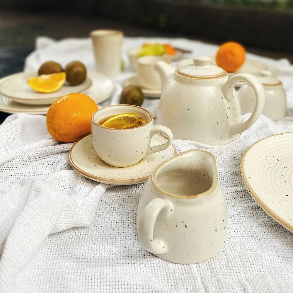 White Ceramic Tea Set | Handmade Breakfast Ceramic Tea Set (7pcs) - White