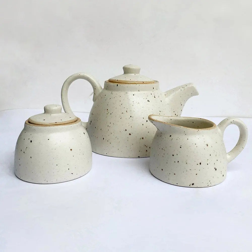 White Ceramic Tea Set | Handmade Breakfast Ceramic Tea Set (7pcs) - White