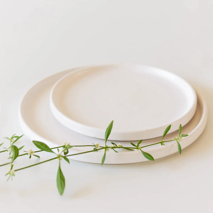 White Ceramic Flat Plate | Handmade Ceramic Medium Flat Plate - White