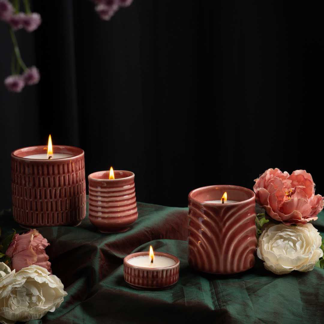 Handmade Scented Candle Set of 4 - Red | Luxry Handmade Ceramic Scented Candle set of 4 - Red