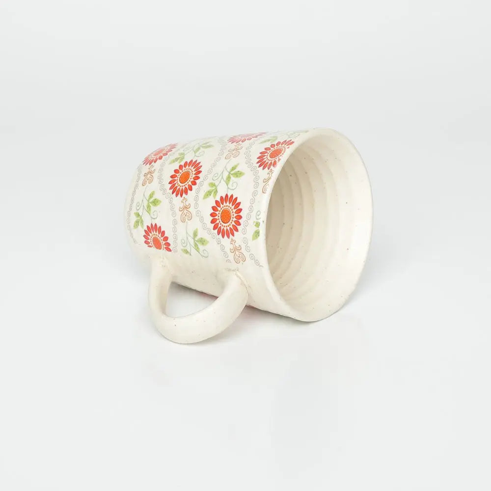 White Ceramic Coffee Mugs | Floral Print Ceramic Coffee Mugs - White