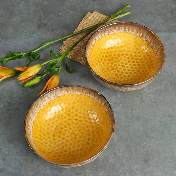 Yellow Ceramic Serving Bowl Set - Set of 2 | Handmade Ceramic Serving Bowl Set of 2 - Yellow