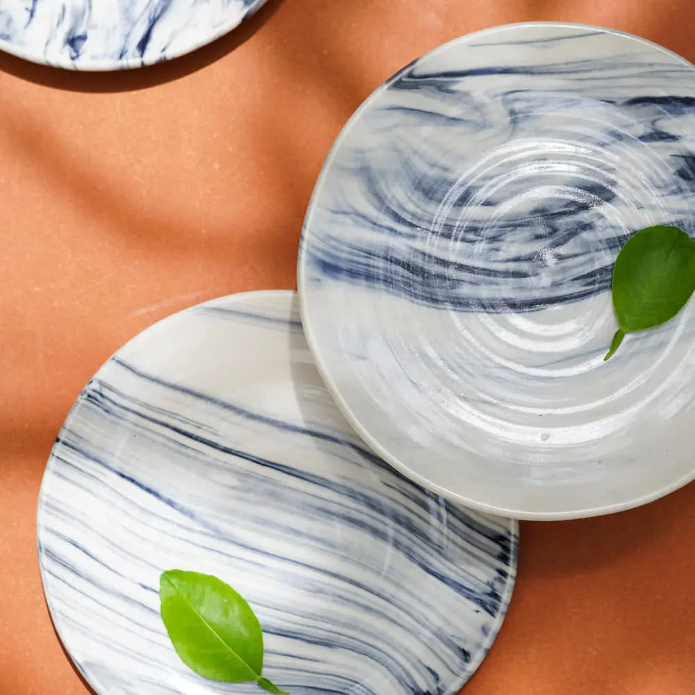 Handmade Ceramic Dinner Plate Set | Handmade Ceramic Dinner Plate Set - White & Blue