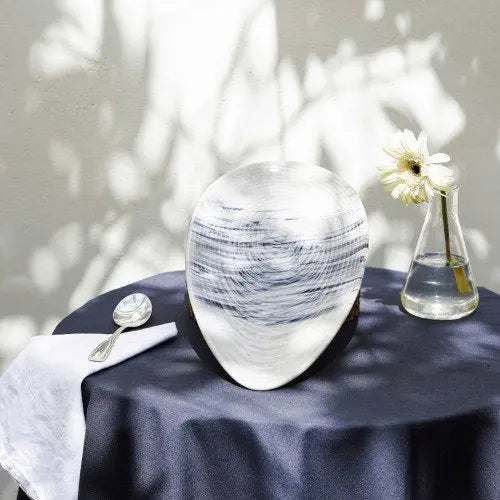 White and Blue Ceramic Serving Platter Set | Handmade Ceramic Oval Serving Platters - White & Blue