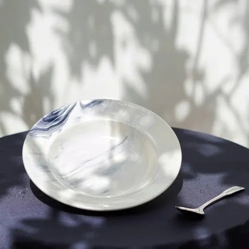 White and Blue Ceramic Pasta Bowl Set | Handmade Ceramic Pasta Bowl Set - White & Blue