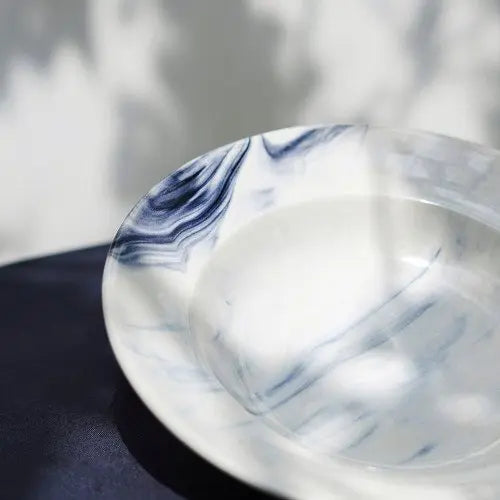 White and Blue Ceramic Pasta Bowl Set | Handmade Ceramic Pasta Bowl Set - White & Blue