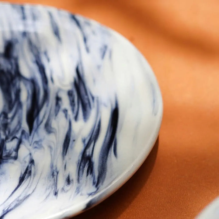 White & Blue Ceramic Quarter Plate Set | Handmade Ceramic Quarter Plate Set - White & Blue