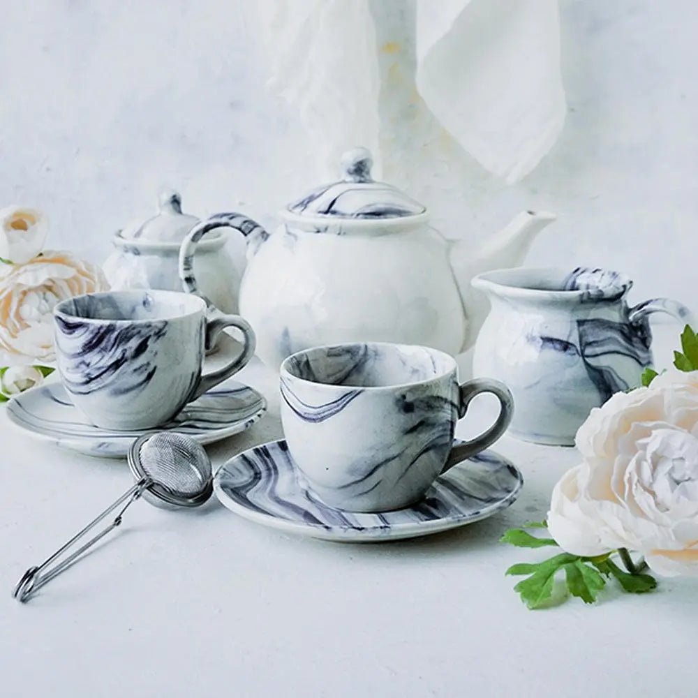 White Ceramic Tea Set of 11 Pcs | Premium Handmade Ceramic Tea set of 15 Pcs - White