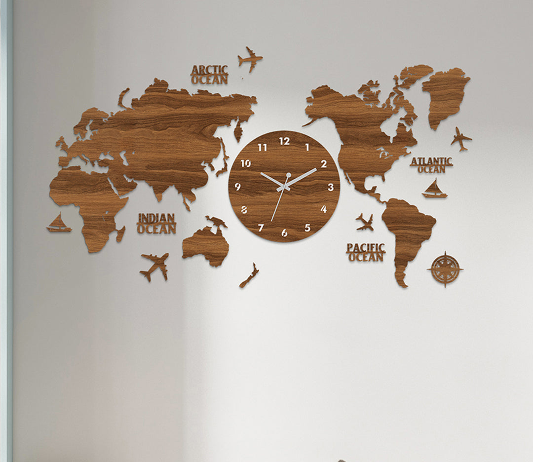 Modern Giant World Map Wall Clock (72" x 36" x 0.4")