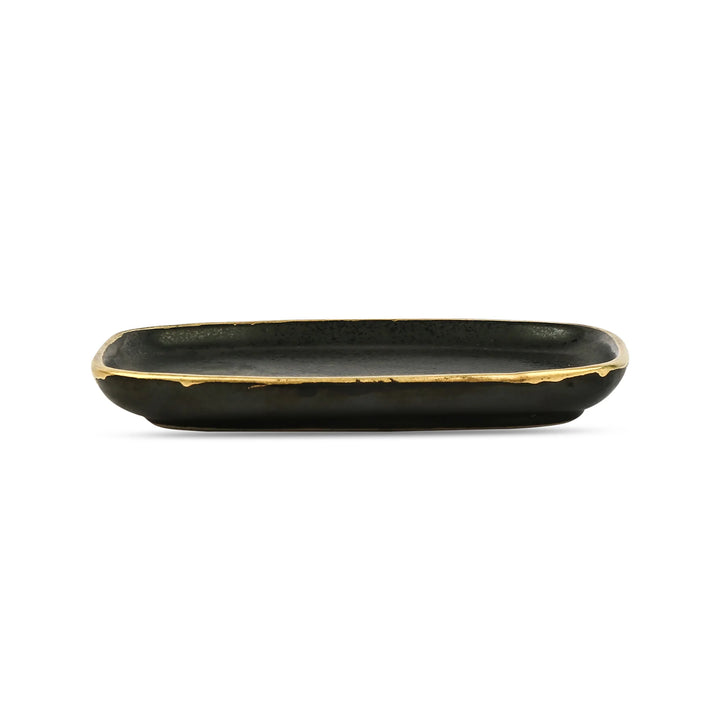 Handmade Black Serving Tray | Handmade 24K Gold Ceramic Serving Tray