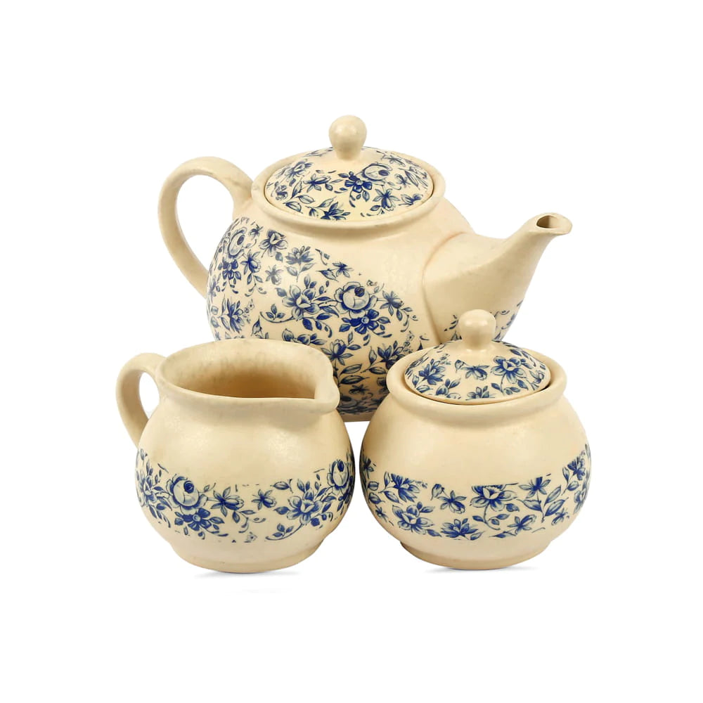 Floral Pale Yellow Tea Set | Floral Ceramic Tea Set of 3 pcs - Pale Yellow