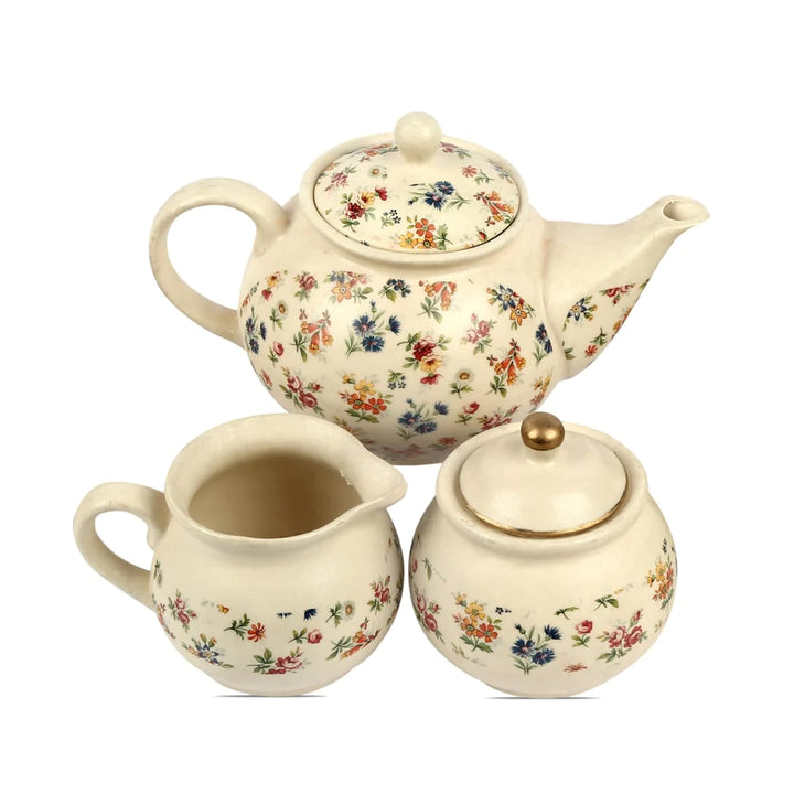 Floral Ceramic Teaset For Home | Exclusive Floral Ceramic Tea Set of 11 pcs - Beige