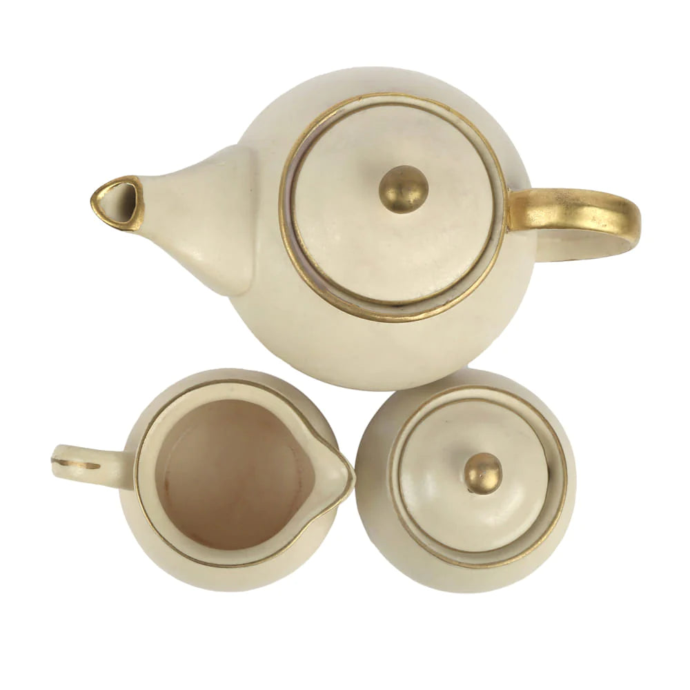Off White Ceramic Tea Set | Handmade 24K Gold Ceramic Tea Set of 3 pcs