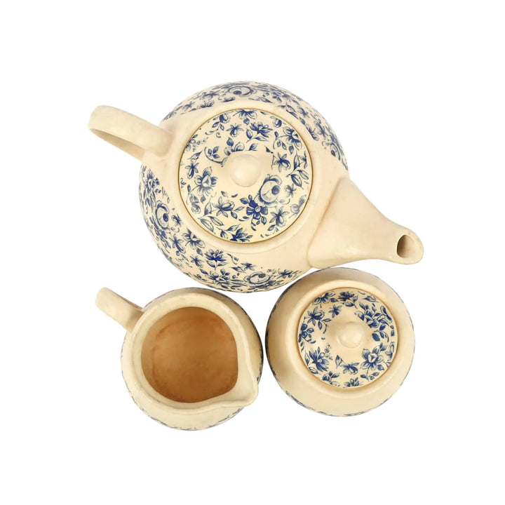 Floral Pale Yellow Tea Set | Floral Ceramic Tea Set of 3 pcs - Pale Yellow