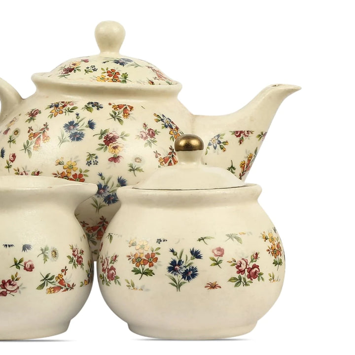 Floral Ceramic Teaset For Home | Exclusive Floral Ceramic Tea Set of 11 pcs - Beige