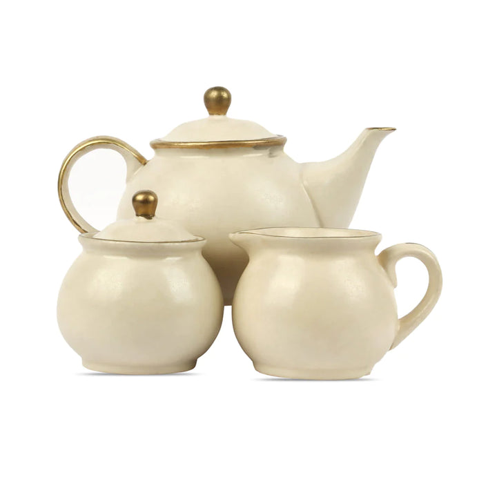 Off White Ceramic Tea Set | Handmade 24K Gold Ceramic Tea Set of 7 pcs