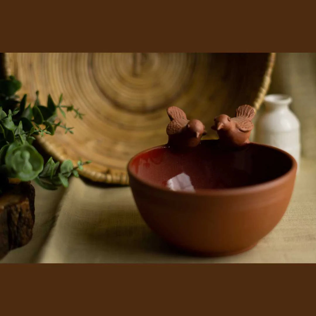 Set of 2 Handmade Terracotta Bird Bowls | Terracotta Bird Bowl Set of 2