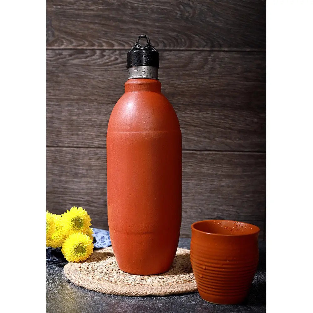 1-Litre Handmade Terracotta Water Bottle | Terracotta Cooling 1 litre Water Bottle