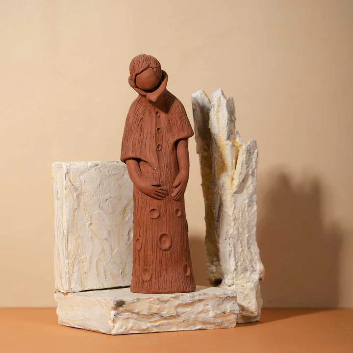 Terracotta Peace Sculpture | Handmade Terracotta Lady Sculpture