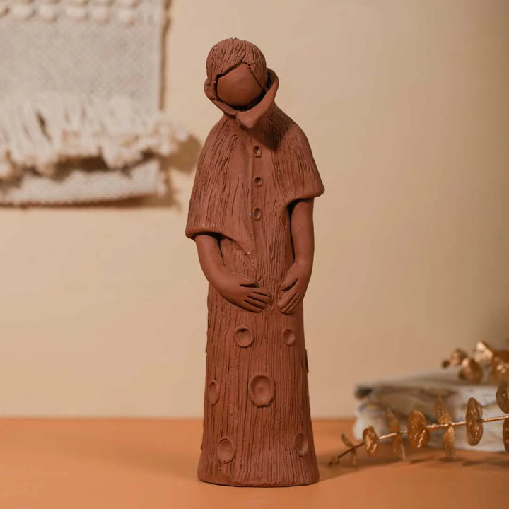 Terracotta Peace Sculpture | Handmade Terracotta Lady Sculpture