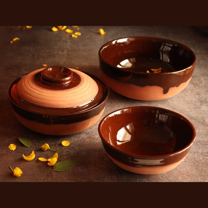 Set of 3 Handmade Glazed Terracotta Pots | Terracotta Handmade Glazed Pots Set of 3
