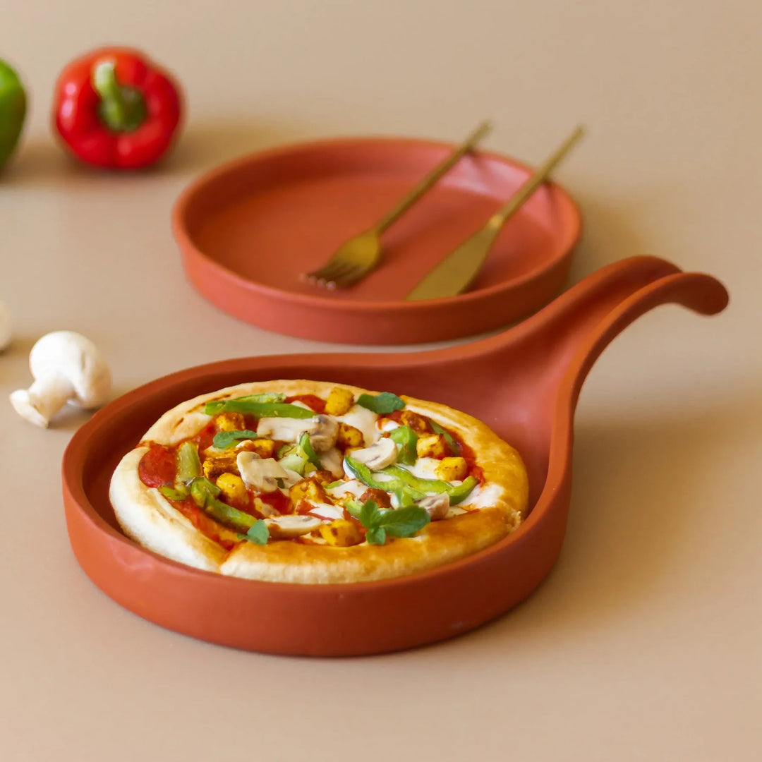 Terracotta Pizza Pan & Serving Plate Set | Handmade Terracotta Pizza Pan & Serving Plate Set