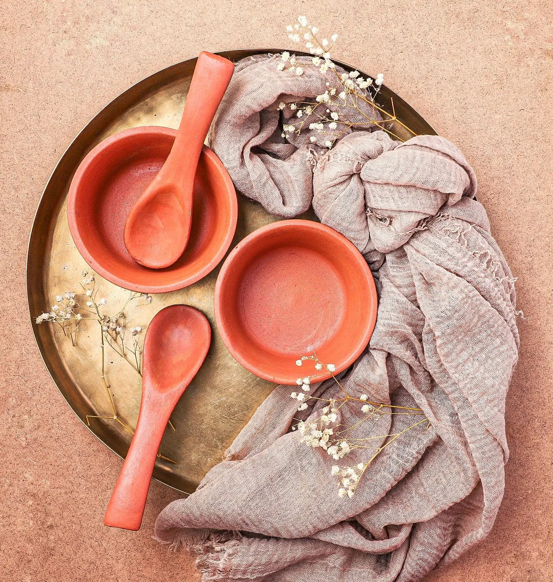 Terracotta Dessert Bowl Set | Handmade Terracotta Desert Bowl with spoon